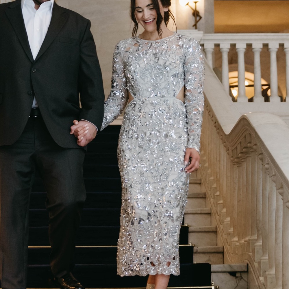 ASOS EDITION sequin cutwork open back midi dress